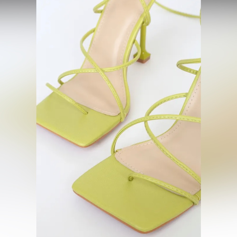 Lulus Mixx Shuz Lime Green Square Toe Lace Up Heel - Picture 5 of 8
